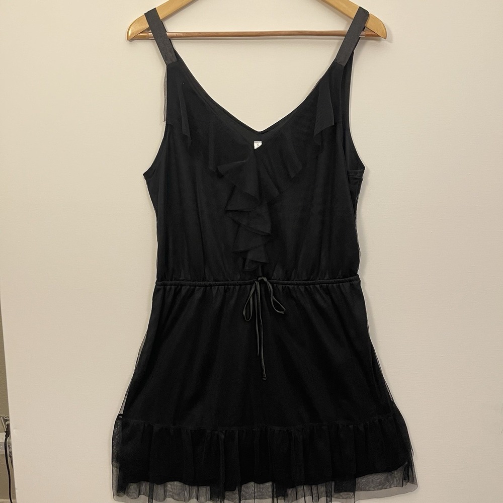 Xhilaration Ruffle Mesh Overlay Mini Dress LBD Dark Romantic Goth Grunge Size XL